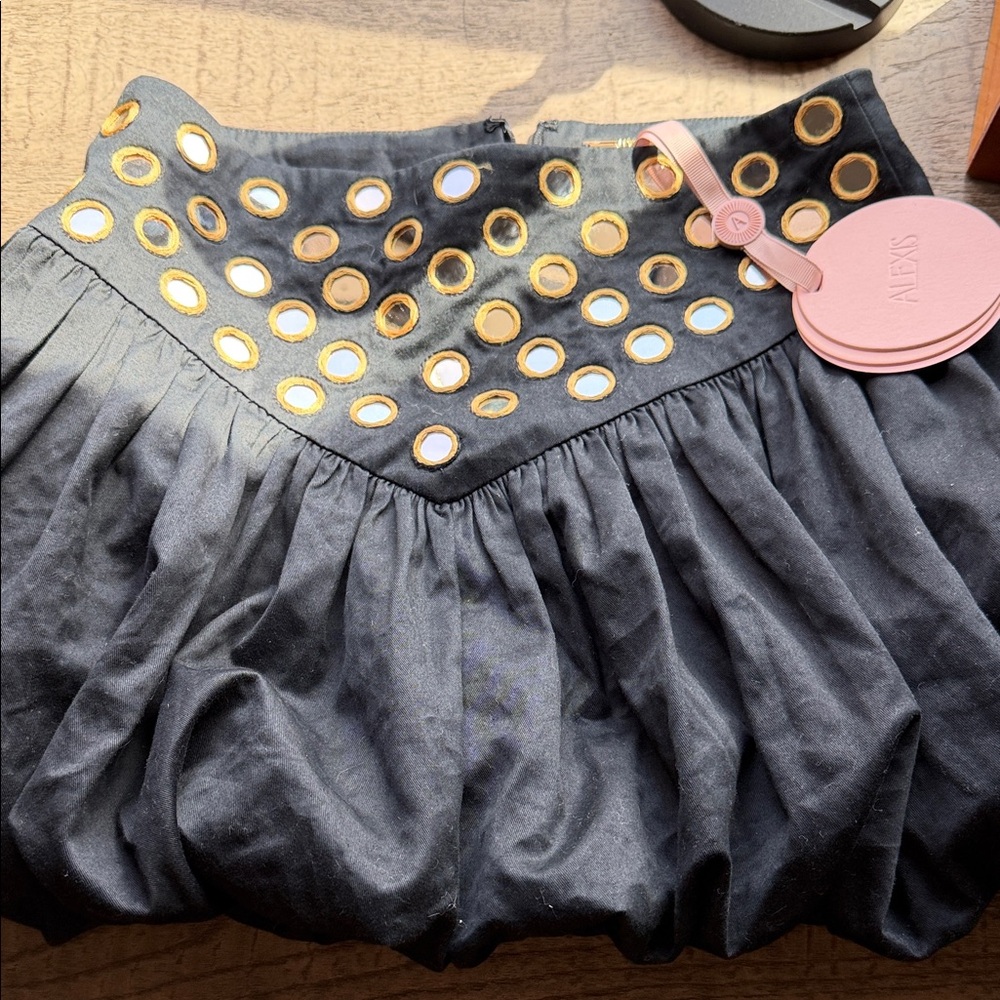 Alexis Black Bubble Skirt with Gold Eyelet Circles